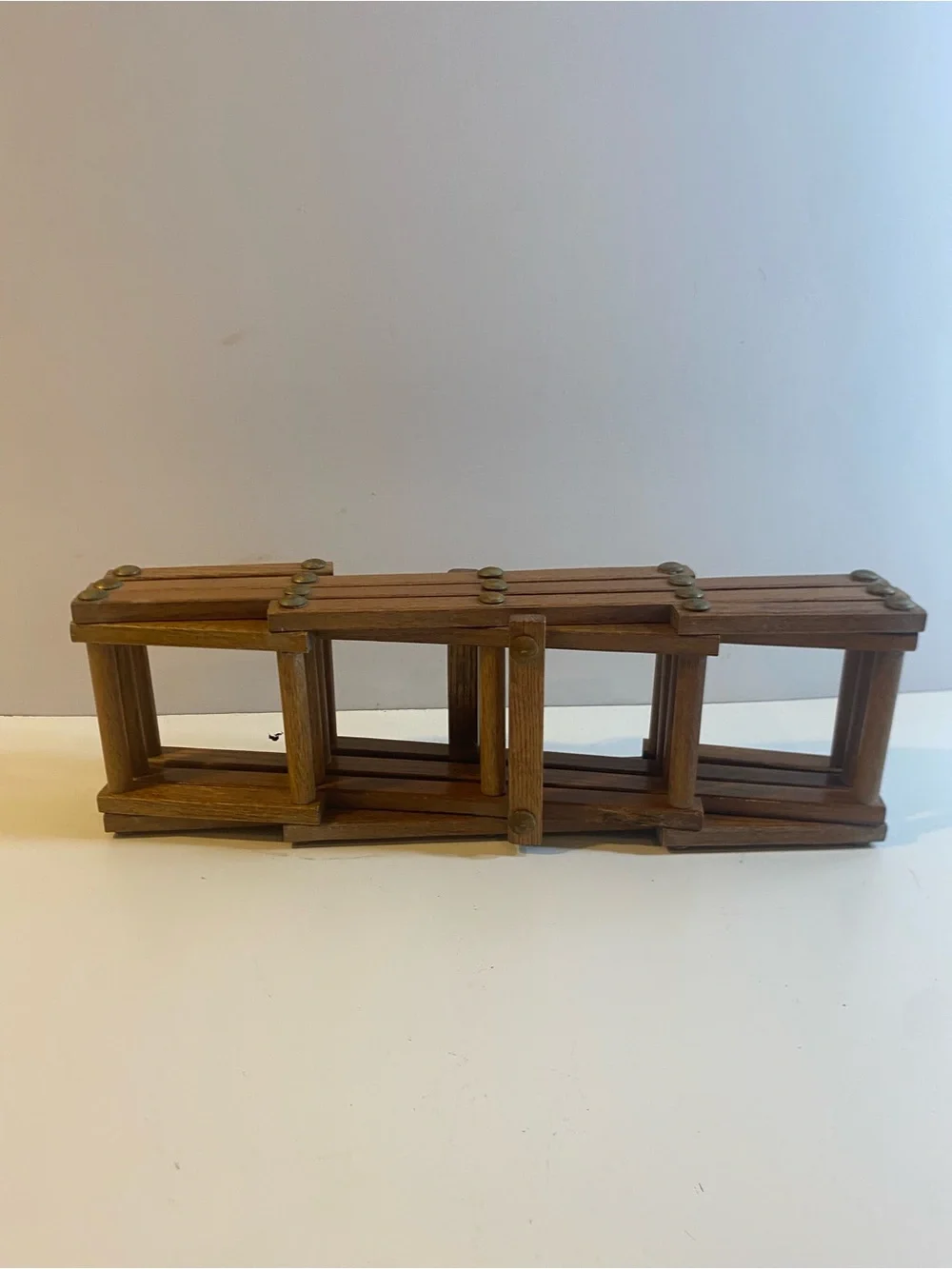 Vintage Solid Oak Wood 8 Bottle Accordion Folding Wine Rack 14”x22”